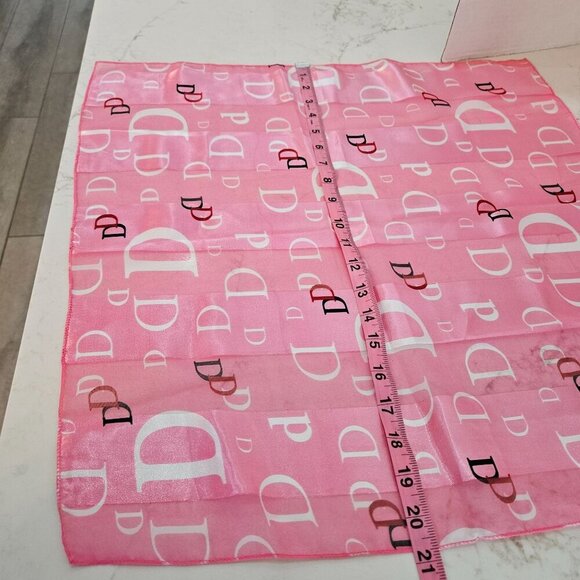 Pink Satin Scarf Monogram "D" Print Square 20" X 20" Elegant Feminine - Picture 5 of 6